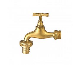 Brass polished bib tap 1/2" to 3/4" with hose union connection: